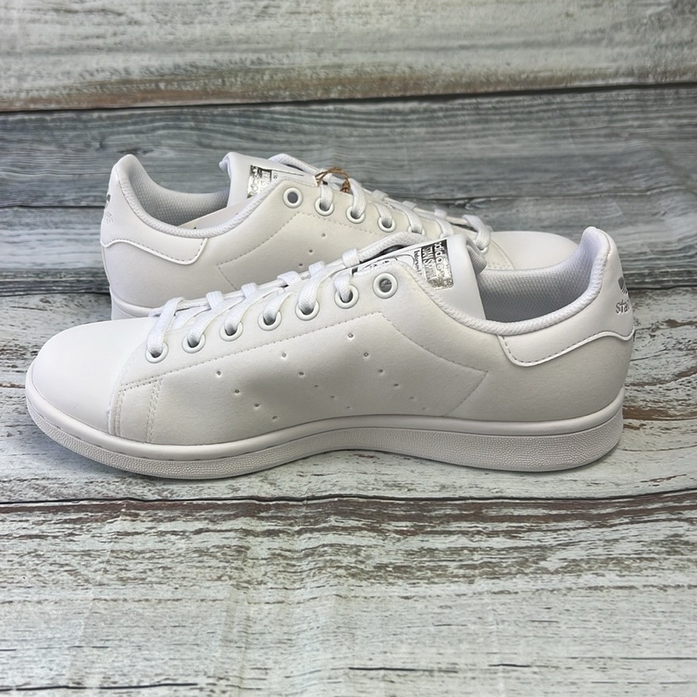 Adidas Original Stan Smith J White/White/Silver Size 7 Big Kids - Picture 8 of 14